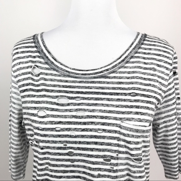 Free People Destroyed T Shirt Sz S Striped - Picture 5 of 8